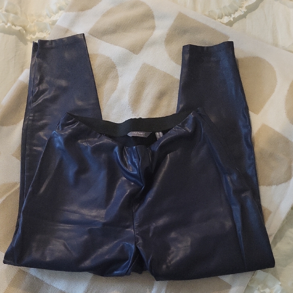 Lisa Rinna Collection Midnight Blue Faux Leather Skinny Pants